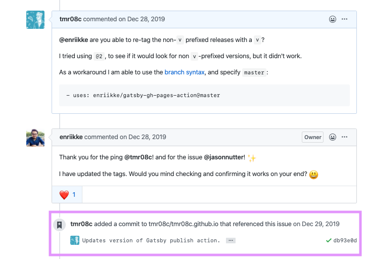 github issue showing reference to other project